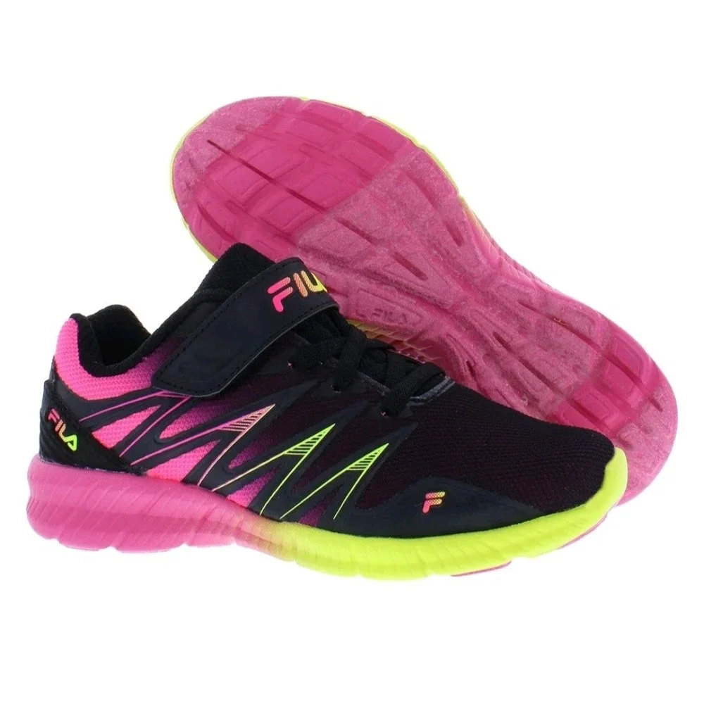 Fila Fantom 8 Strap Shoes Running School Slip On Velcrow Black/Pink/Yellow 12k